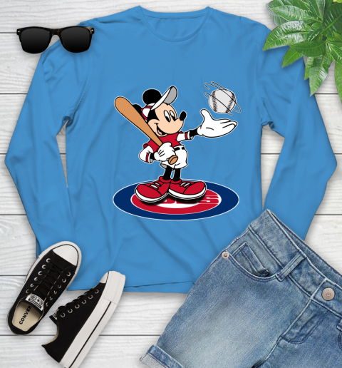 MLB Baseball Chicago Cubs Cheerful Mickey Disney Shirt Youth Long Sleeve 7