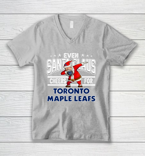 Toronto Maple Leafs Even Santa Claus Cheers For Christmas NHL V-Neck T-Shirt 3