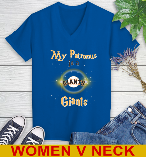 MLB Baseball Harry Potter My Patronus Is A San Francisco Giants Women's V-Neck T-Shirt 9