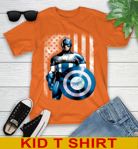 Los Angeles Dodgers MLB Baseball Captain America Marvel Avengers American Flag Shirt Youth T-Shirt 8