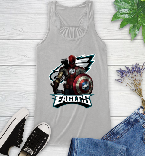 NFL Captain America Thor Spider Man Hawkeye Avengers Endgame Football Philadelphia Eagles Racerback Tank