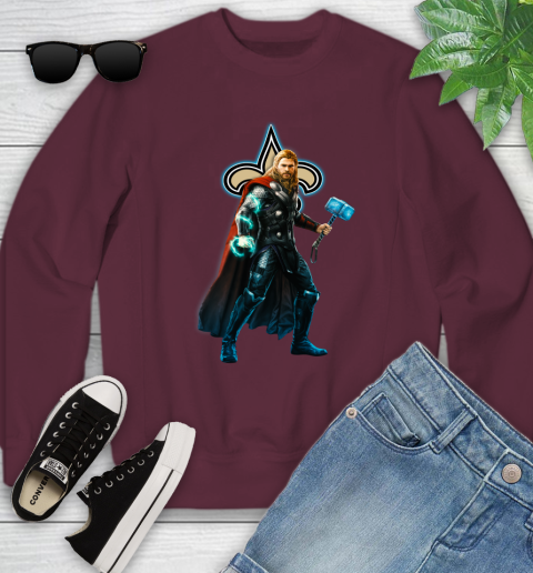 NFL Thor Avengers Endgame Football New Orleans Saints Youth Sweatshirt 5
