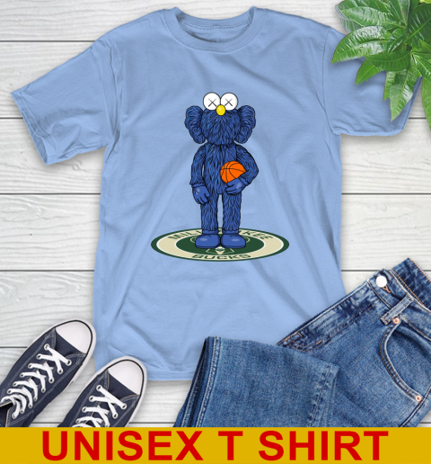 NBA Basketball Milwaukee Bucks Kaws Bff Blue Figure Shirt T-Shirt 11