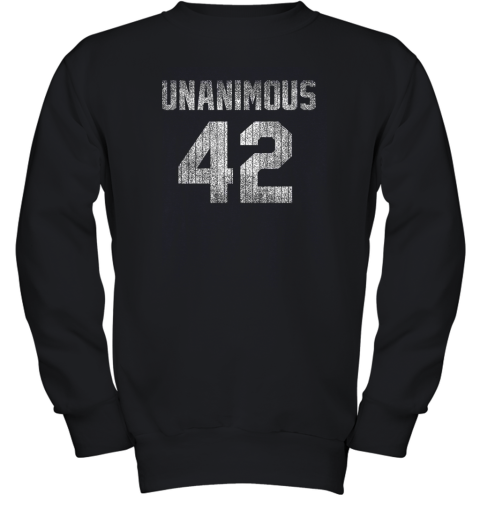 New York 42 Baseball Unanimous HOF Distressed Mo Hero Youth Sweatshirt