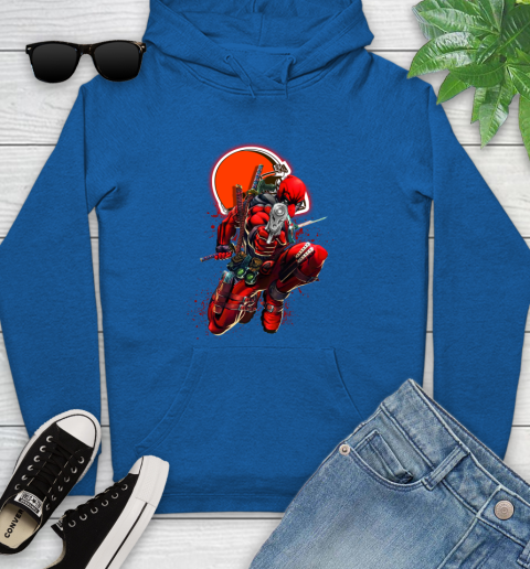 NFL Deadpool Marvel Comics Sports Football Cleveland Browns Youth Hoodie 9