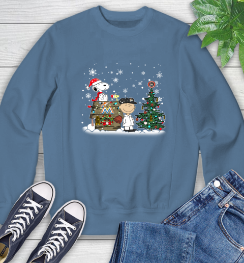 MLB Miami Marlins Snoopy Charlie Brown Christmas Baseball Commissioner's Trophy Sweatshirt 8