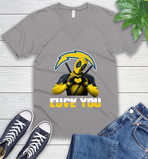 NHL San Diego Chargers Deadpool Love You Fuck You Football Sports V-Neck T-Shirt 3