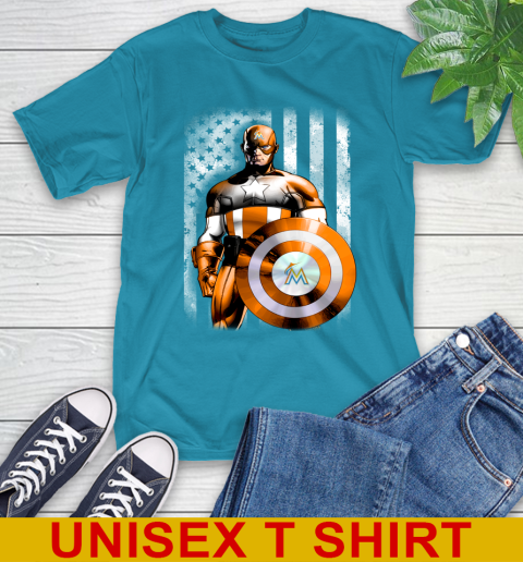 Miami Marlins MLB Baseball Captain America Marvel Avengers American Flag Shirt T-Shirt 9