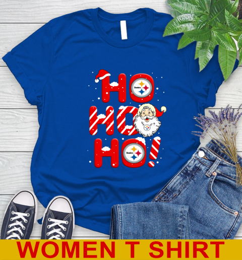 Pittsburgh Steelers NFL Football Ho Ho Ho Santa Claus Merry Christmas Shirt Women's T-Shirt 10