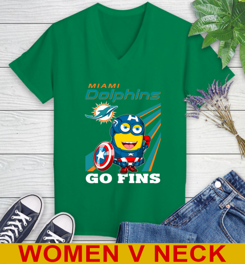 NFL Football Miami Dolphins Captain America Marvel Avengers Minion Shirt Women's V-Neck T-Shirt 5
