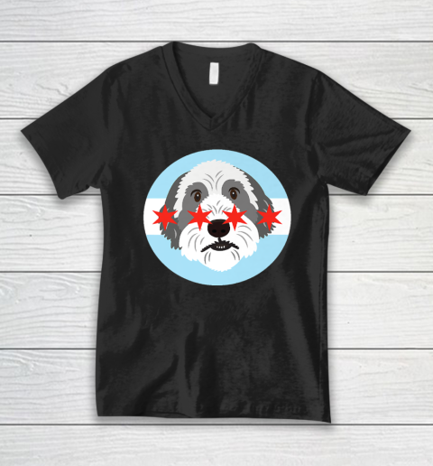 Doodle Dog Chicago Flag V-Neck T-Shirt