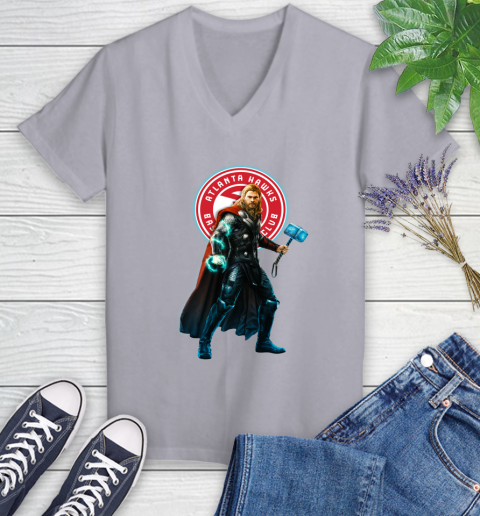 NBA Thor Avengers Endgame Basketball Atlanta Hawks Women's V-Neck T-Shirt 4