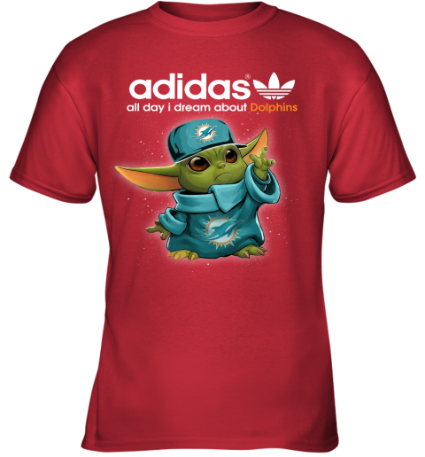 Baby Yoda Adidas All Day I Dream About Miami Dolphins Youth T-Shirt 