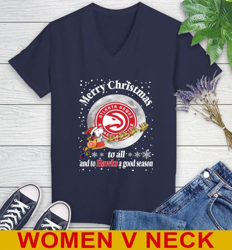 Atlanta Hawks Merry Christmas To All And To Hawks A Good Season NBA Basketball Sports Women's V-Neck T-Shirt - Image 13