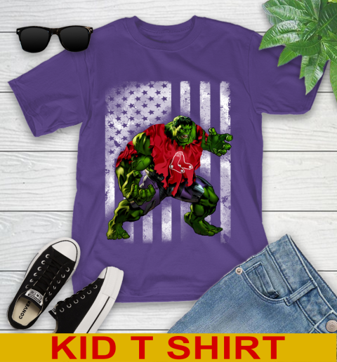 Boston Red Sox Hulk Marvel Avengers MLB Baseball American Flag Youth T-Shirt 3