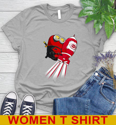 MLB Baseball Cincinnatim Reds Deadpool Minion Marvel Shirt Women's T-Shirt - Image 6