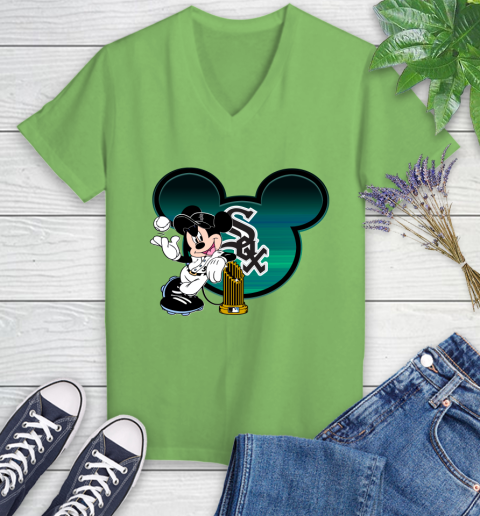 MLB Chicago White Sox The Commissioner's Trophy Mickey Mouse Disney Women's V-Neck T-Shirt 11