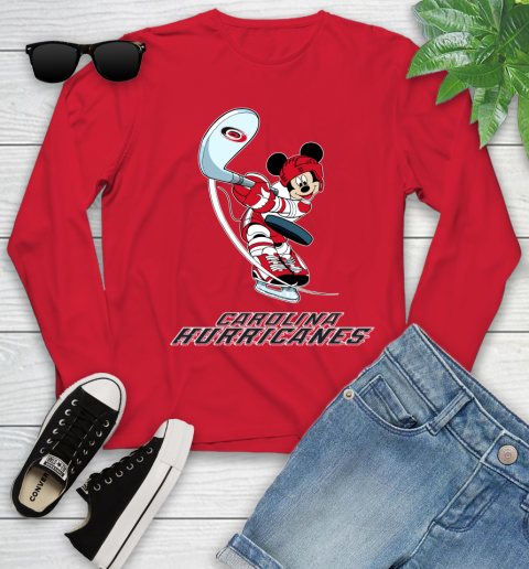 NHL Hockey Carolina Hurricanes Cheerful Mickey Mouse Shirt Youth Long Sleeve 11