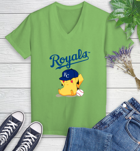 MLB Pikachu Baseball Sports Kansas City Royals Women's V-Neck T-Shirt 11