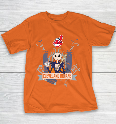 MLB Cleveland Indians Baseball Jack Skellington Halloween Youth T-Shirt 4