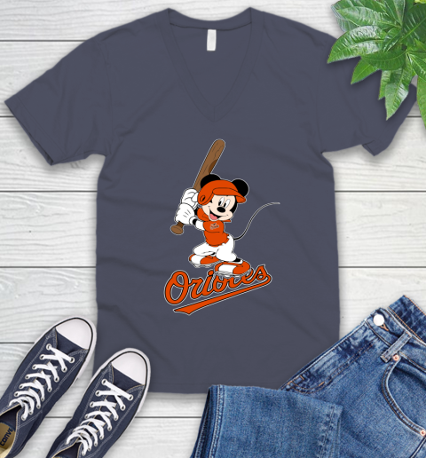MLB Baseball Baltimore Orioles Cheerful Mickey Mouse Shirt V-Neck T-Shirt 8