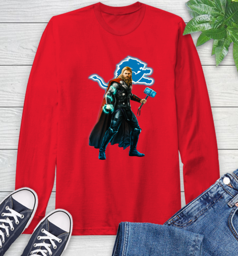 NFL Thor Avengers Endgame Football Detroit Lions Long Sleeve T-Shirt 10