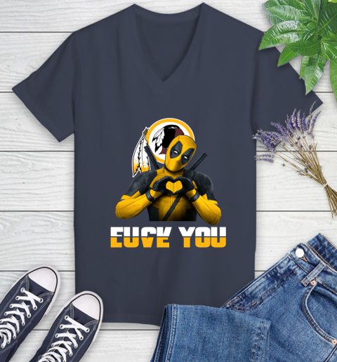 NHL Washington Redskins Deadpool Love You Fuck You Football Sports Women's V-Neck T-Shirt 12
