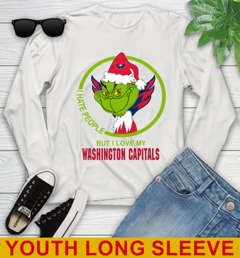 Washington Capitals NHL Christmas Grinch I Hate People But I Love My Favorite Hockey Team Youth Long Sleeve 12