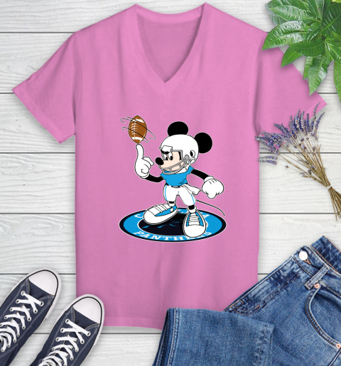 NFL Football Carolina Panthers Cheerful Mickey Disney Shirt Women's V-Neck T-Shirt 12