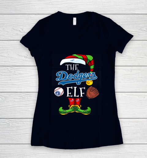 Los Angeles Dodgers Christmas ELF Funny MLB Women's V-Neck T-Shirt 3 Los Angeles Dodgers Christmas ELF Funny MLB Women's V-Neck T-Shirt - Image 3