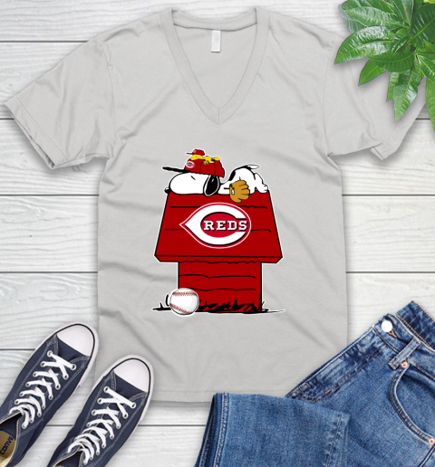 MLB Cincinnati Reds Snoopy Woodstock The Peanuts Movie Baseball T Shirt V-Neck T-Shirt