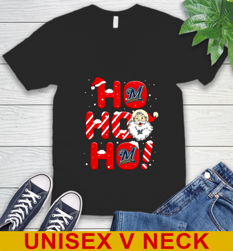 Milwaukee Brewers MLB Baseball Ho Ho Ho Santa Claus Merry Christmas Shirt V-Neck T-Shirt