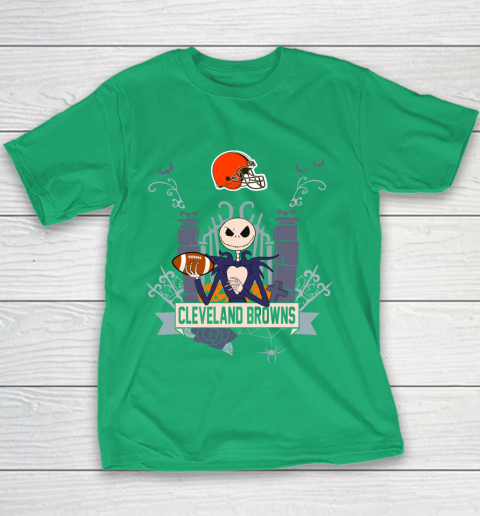 NFL Cleveland Browns Football Jack Skellington Halloween Youth T-Shirt 3