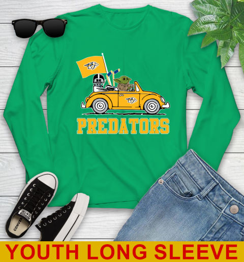 NHL Hockey Nashville Predators Darth Vader Baby Yoda Driving Star Wars Shirt Youth Long Sleeve 7