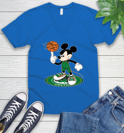 NBA Basketball Boston Celtics Cheerful Mickey Disney Shirt V-Neck T-Shirt - Image 7