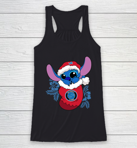 Detroit Lions Christmas Stitch In The Sock Funny Disney NFL Racerback Tank