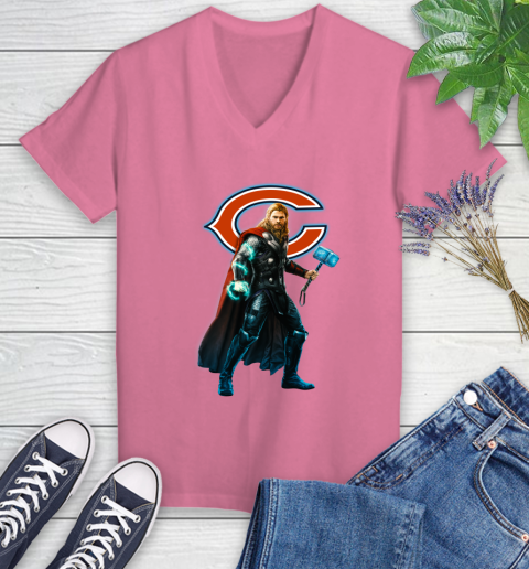 NFL Thor Avengers Endgame Football Chicago Bears Women's V-Neck T-Shirt 13