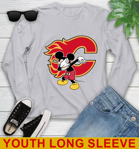 Calgary Flames NHL Hockey Dabbing Mickey Disney Sports Youth Long Sleeve 6