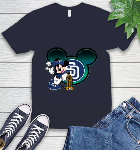 MLB San Diego Padres The Commissioner's Trophy Mickey Mouse Disney V-Neck T-Shirt 3