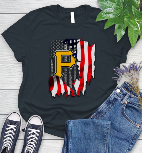 Pittsburgh Pirates MLB Baseball American Flag Women's T-Shirt 8