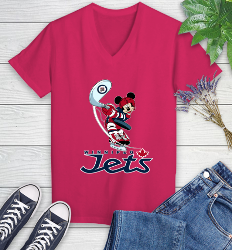 NHL Hockey Winnipeg Jets Cheerful Mickey Mouse Shirt Women's V-Neck T-Shirt 8
