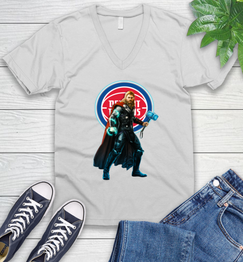 NBA Thor Avengers Endgame Basketball Detroit Pistons V-Neck T-Shirt