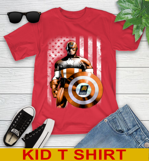 Phoenix Suns NBA Basketball Captain America Marvel Avengers American Flag Shirt Youth T-Shirt 11