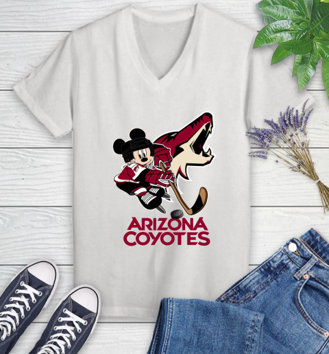NHL Arizona Coyotes Mickey Mouse Disney Hockey T Shirt Women's V-Neck T-Shirt