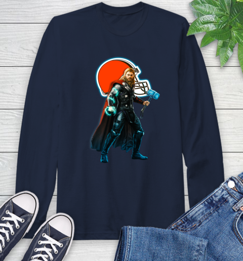 NFL Thor Avengers Endgame Football Cleveland Browns Long Sleeve T-Shirt 4