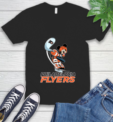 NHL Hockey Philadelphia Flyers Cheerful Mickey Mouse Shirt V-Neck T-Shirt