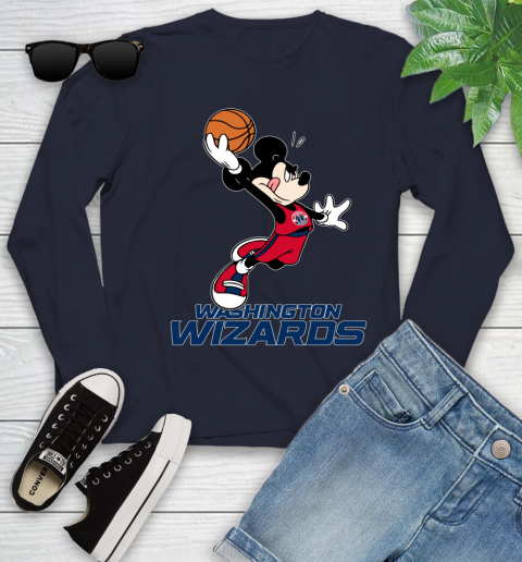 NBA Basketball Washington Wizards Cheerful Mickey Mouse Shirt Youth Long Sleeve 3