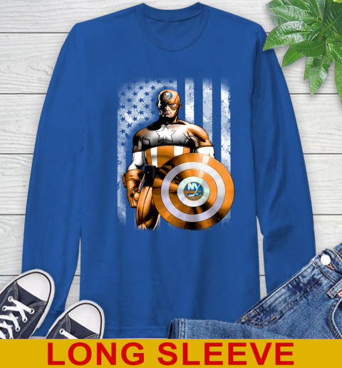 New York Islanders NHL Hockey Captain America Marvel Avengers American Flag Shirt Long Sleeve T-Shirt 11