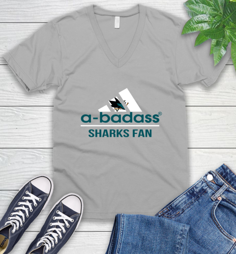 NHL A Badass San Jose Sharks Fan Adidas Hockey Sports V-Neck T-Shirt 3