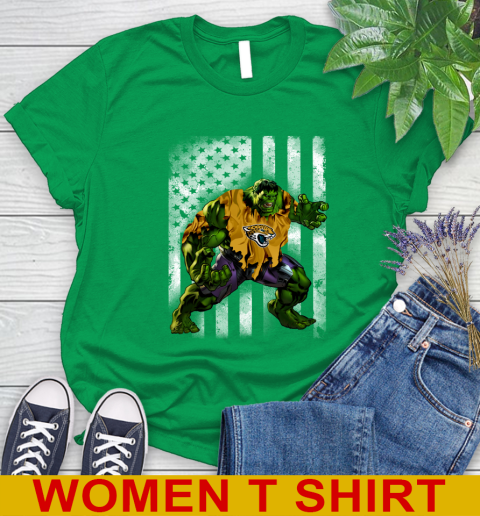 Jacksonville Jaguars Hulk Marvel Avengers NFL Football American Flag Women's T-Shirt 7